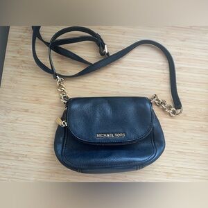 Michael Kors Black Leather Crossbody Bag with Gold Chain Accents